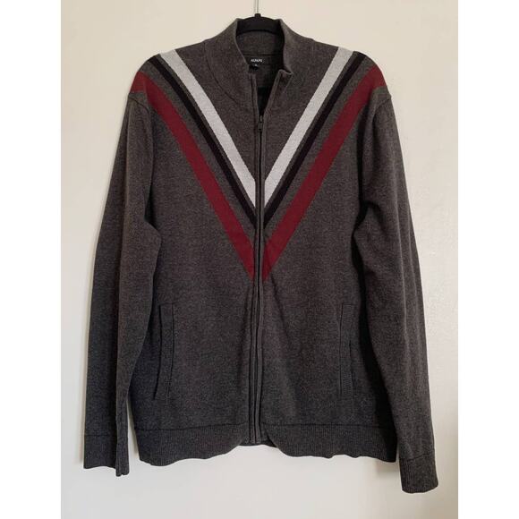 Grey and Red Alfani Cotton Full Zip Up Sweater XL - Picture 1 of 3